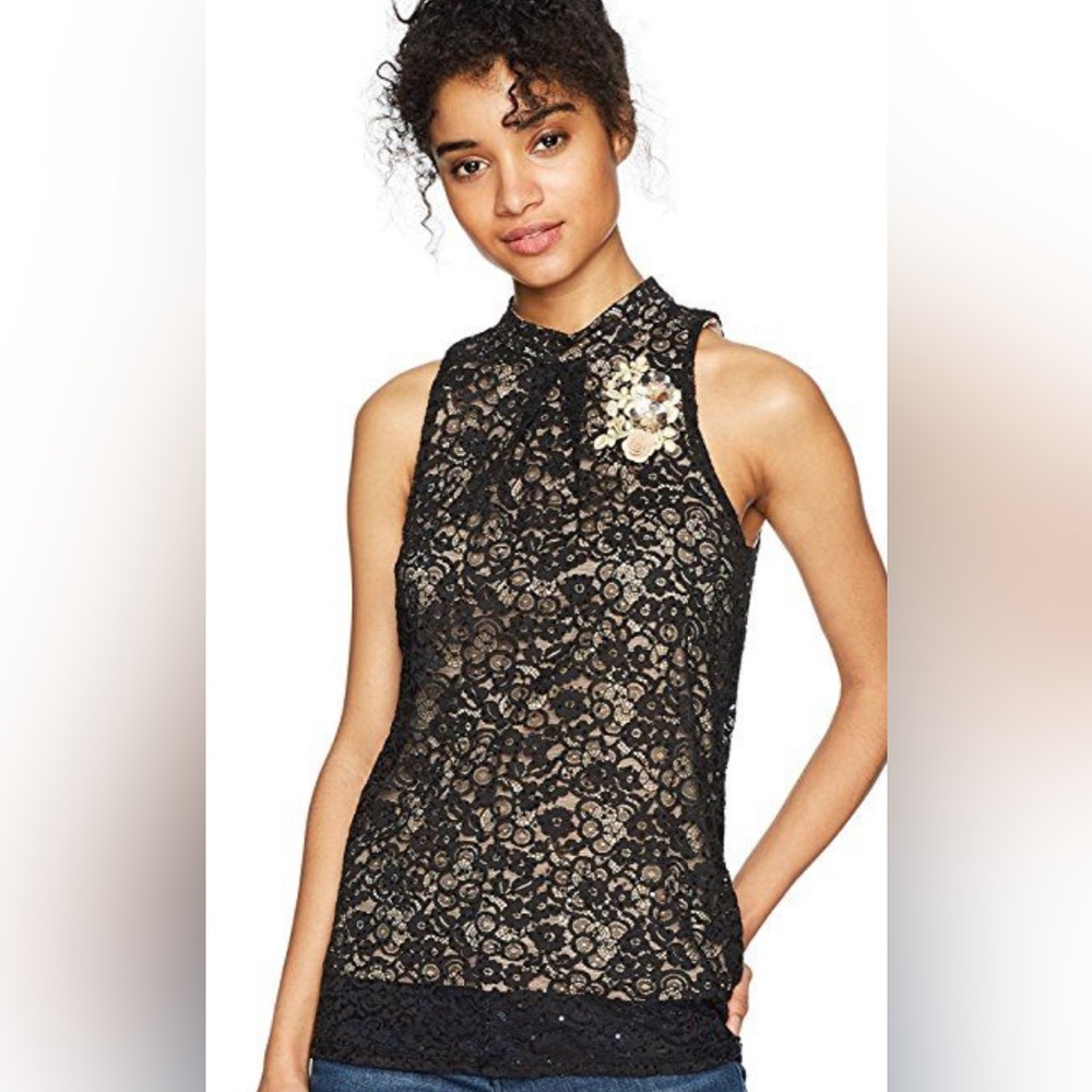 A. Byer Black Floral Lace Tank Top Size XL